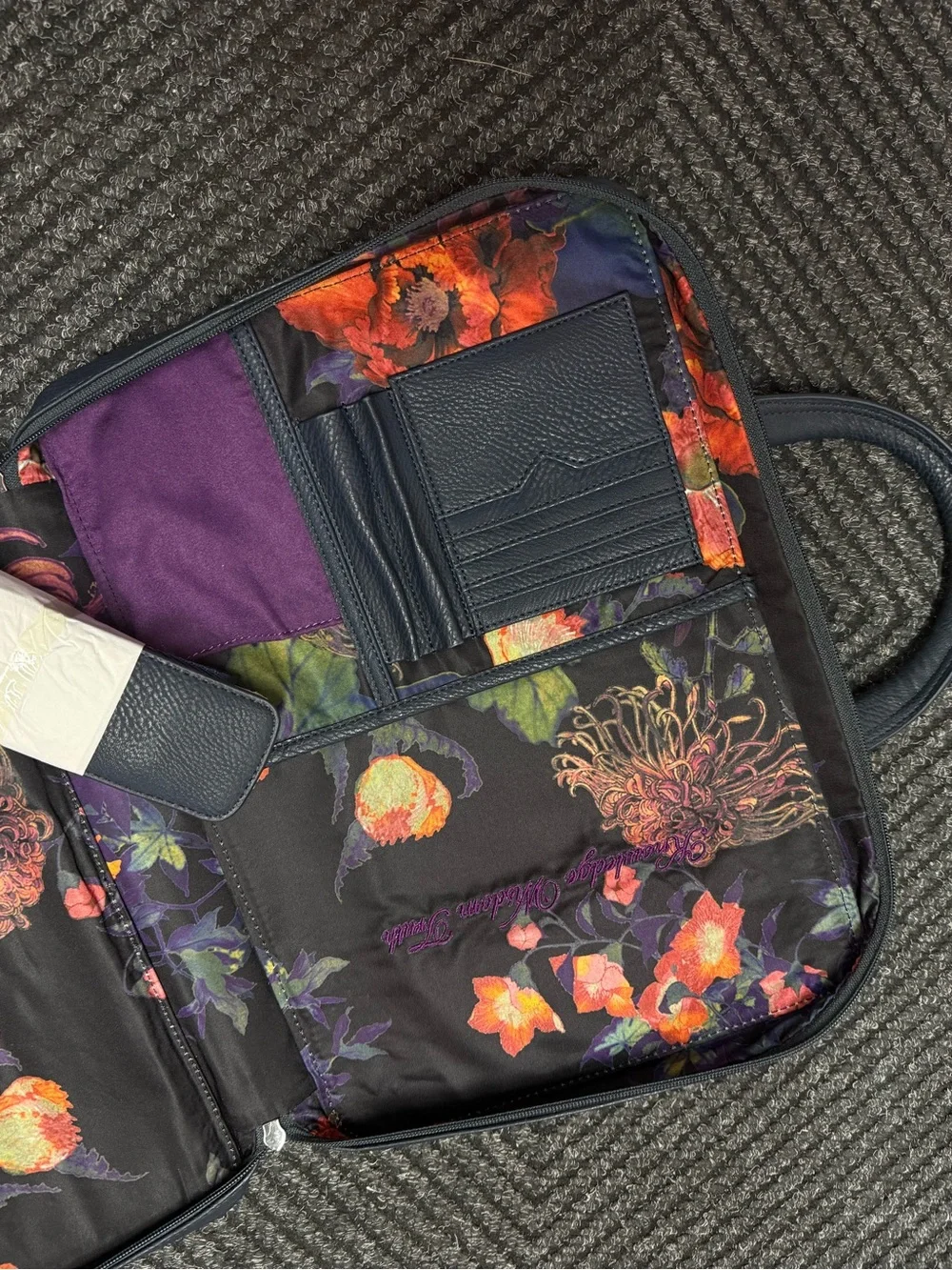 Robert Graham Navy Leather Briefcase with Gold Hardware